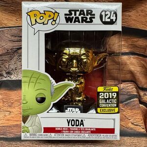 Funko Pop Star Wars 124 Yoda Gold Chrome 2019 Galactic Convention Exclusive